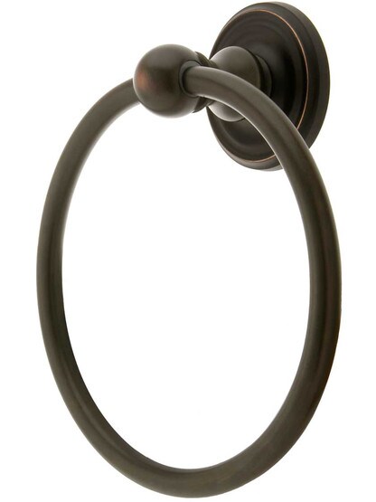 Brass Towel Ring with Classic Rosette in Oil Rubbed Bronze.
